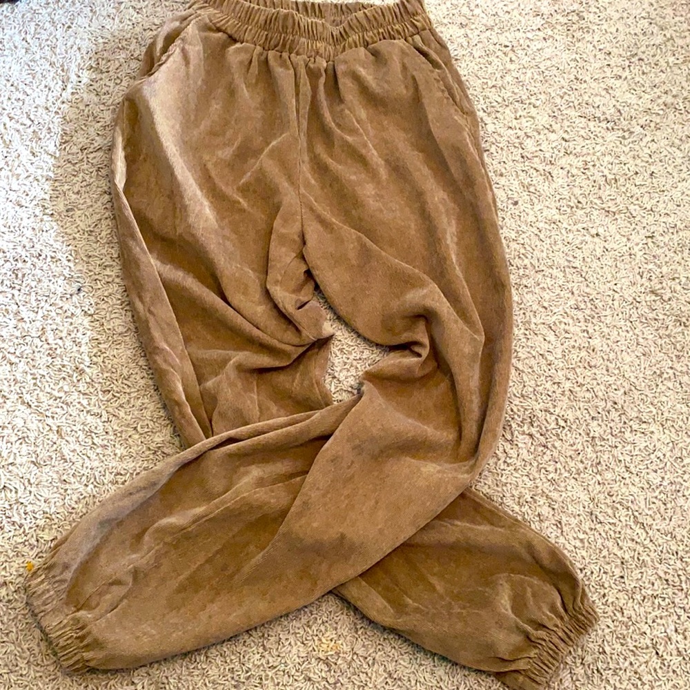 brown corduroy pants. loose-ish fitting.